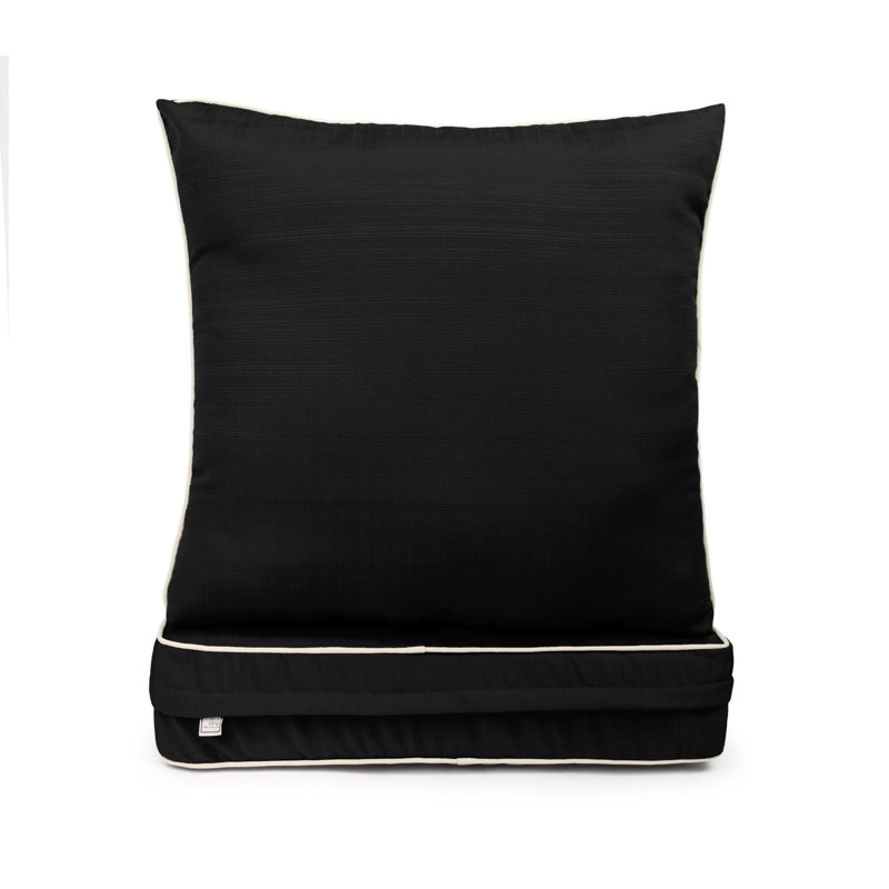 Corded Seat Cushion With Zipper Closure And Corded Back Cushion, With White Polyester Padded Fill., Black