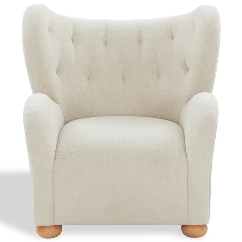 Galloway Wingback Accent Chair, Beige Faux Shearling