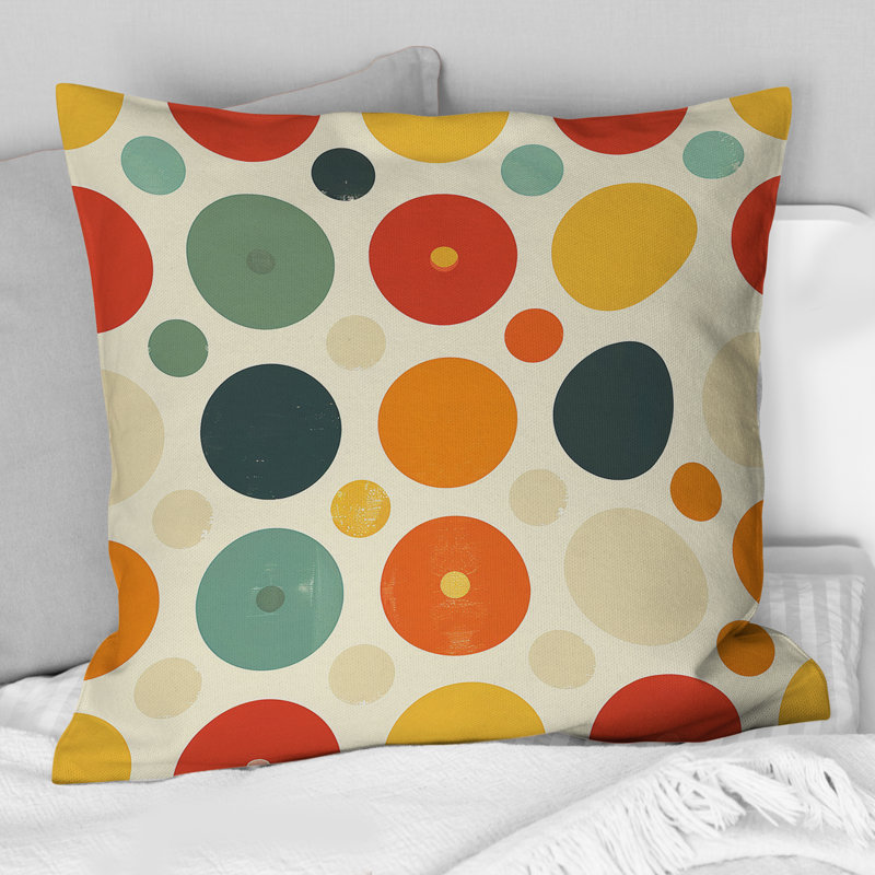 Coussin décoratif à pois orange et vert X, H 16 po x l 16 po