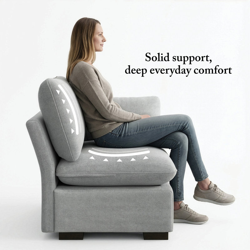 Modular Armless Chair, Living Room Furniture, Dove Gray Polyester
