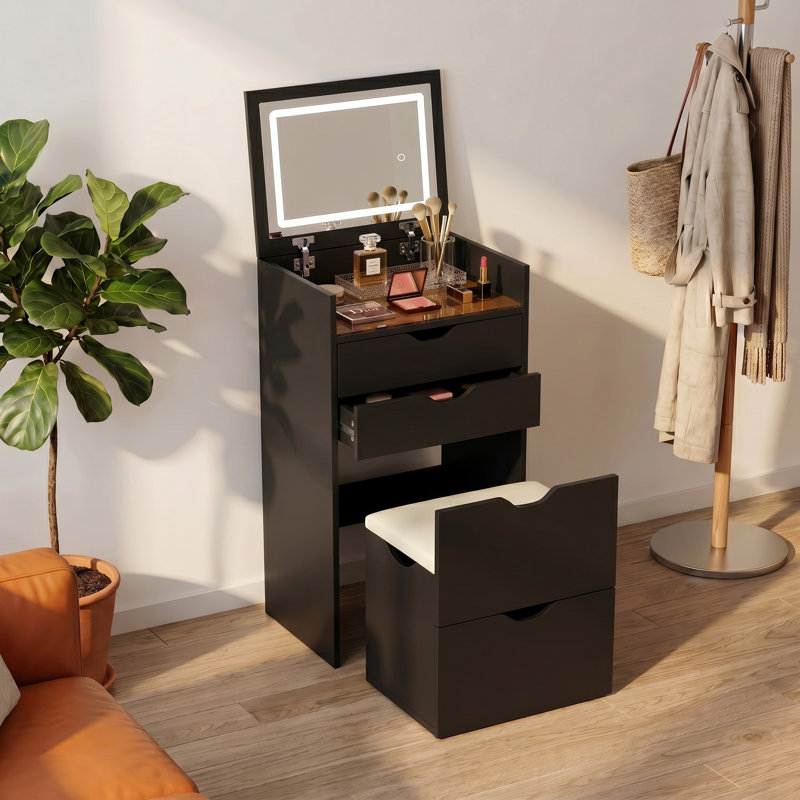 Table de coiffeuse, coiffeuse et miroir 3-en-1, Black