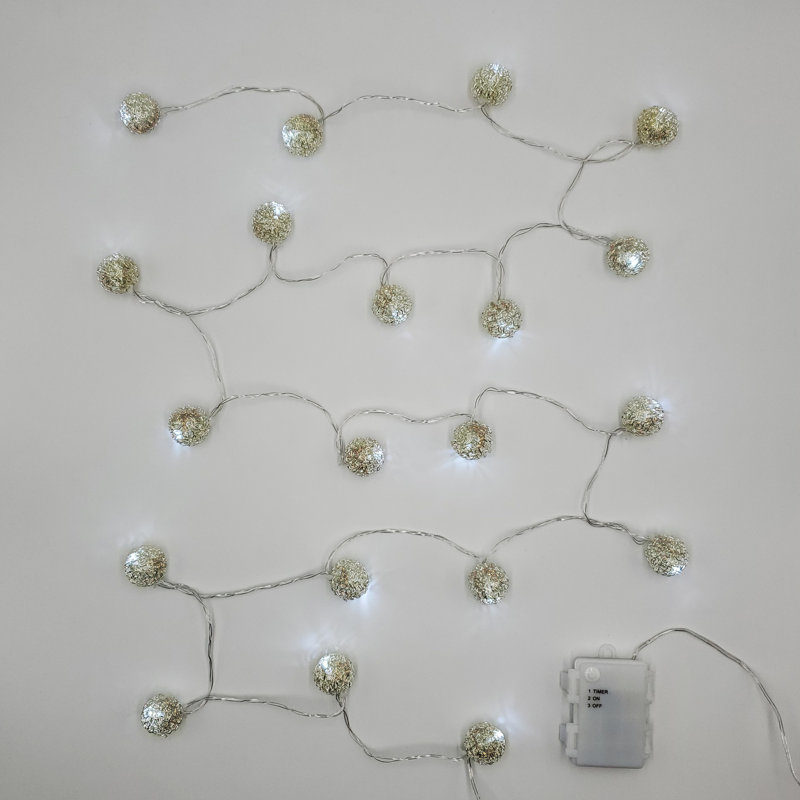 Battery Operated String Lights with 20 Distressed Silver Balls