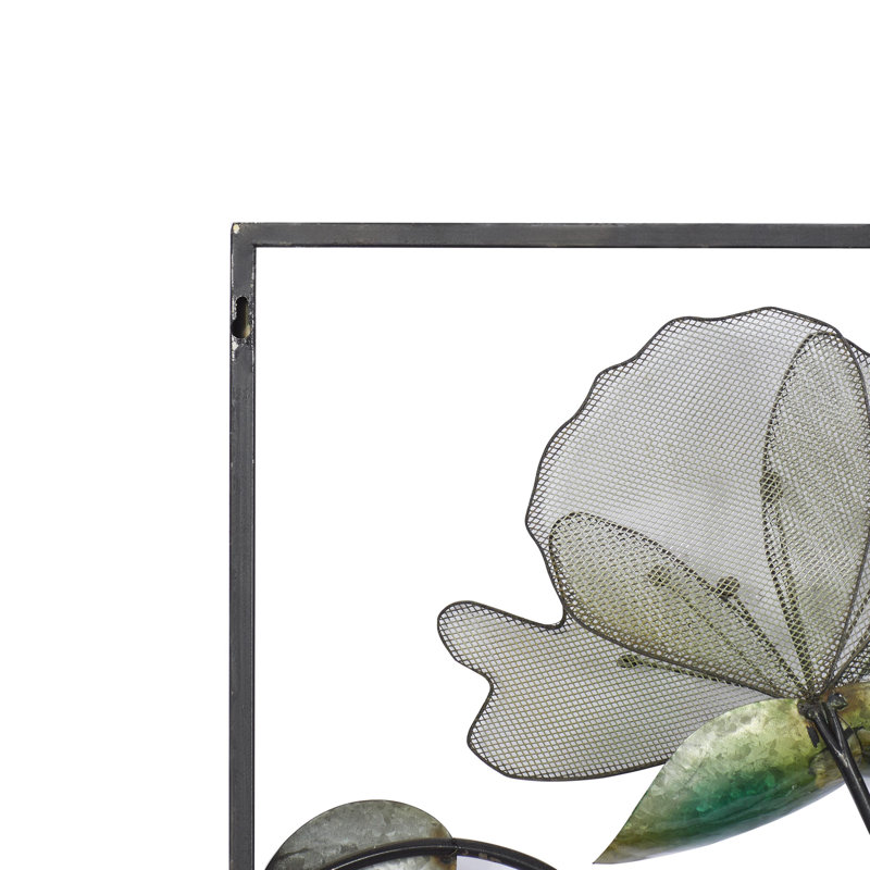 Metal Floral Black Wall Decor with Green and Orange Accents Set