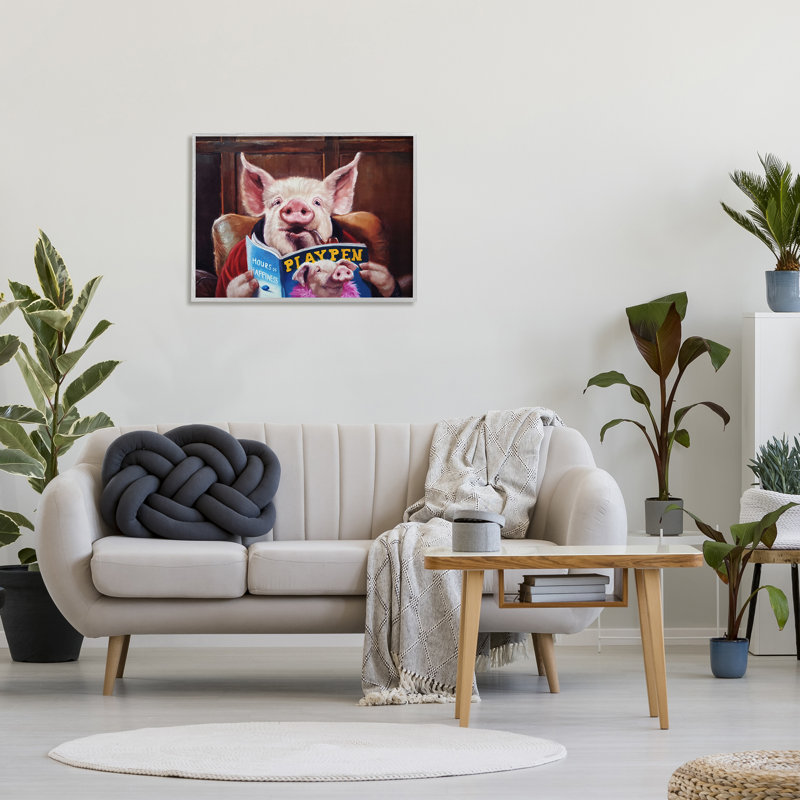Drôle de cochon «Man Cave» - Peinture, H 24 po x l 30 po x P 1,5 po, Estampe numérique Farmhouse