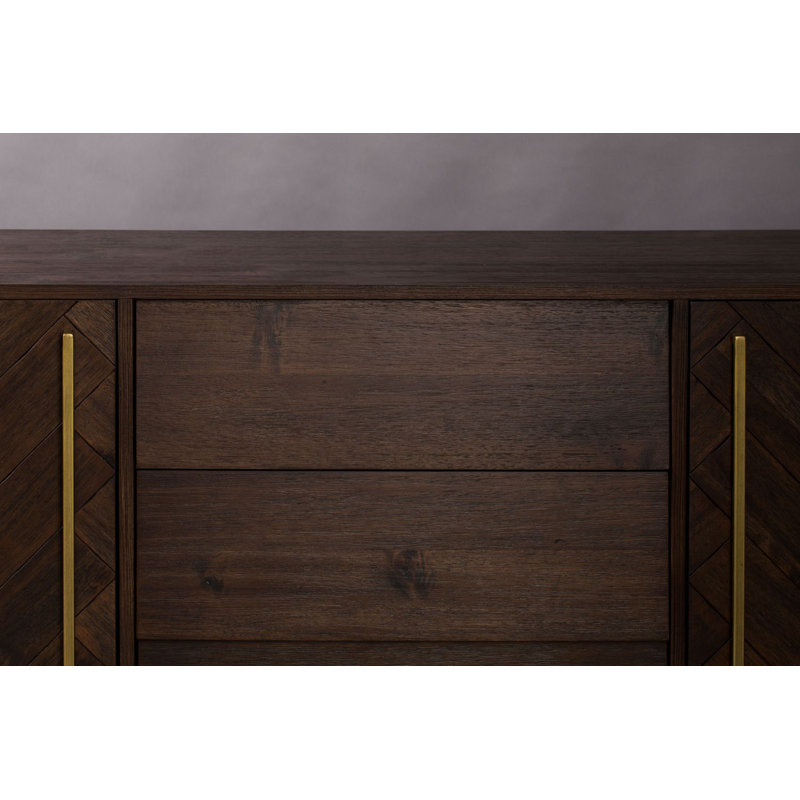 Class 71'' Acacia Wood Herringbone Sideboard with Brass Finish