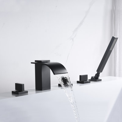 Sumerain Waterfall Bathtub Faucet, Deck Mount High Flow Roman Tub Faucet with Handheld Shower