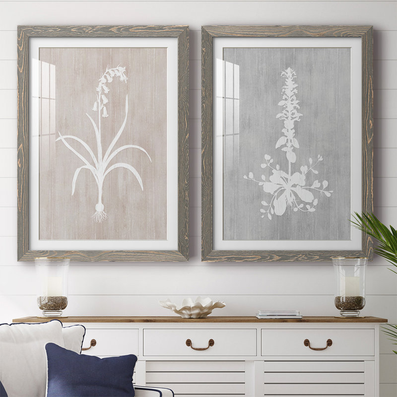 «Botany Beauty I», reproduction encadrée de qualité supérieure - prête à être accrochée, Gris, H 31,5 po x l 88 po x P 1,5 po