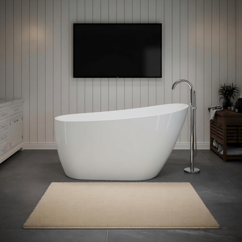 55" Acrylic Freestanding Bathtub Contemporary Soaking Tub with Chrome Overflow and Drain, High-Gloss White Finish, cUPC Certified