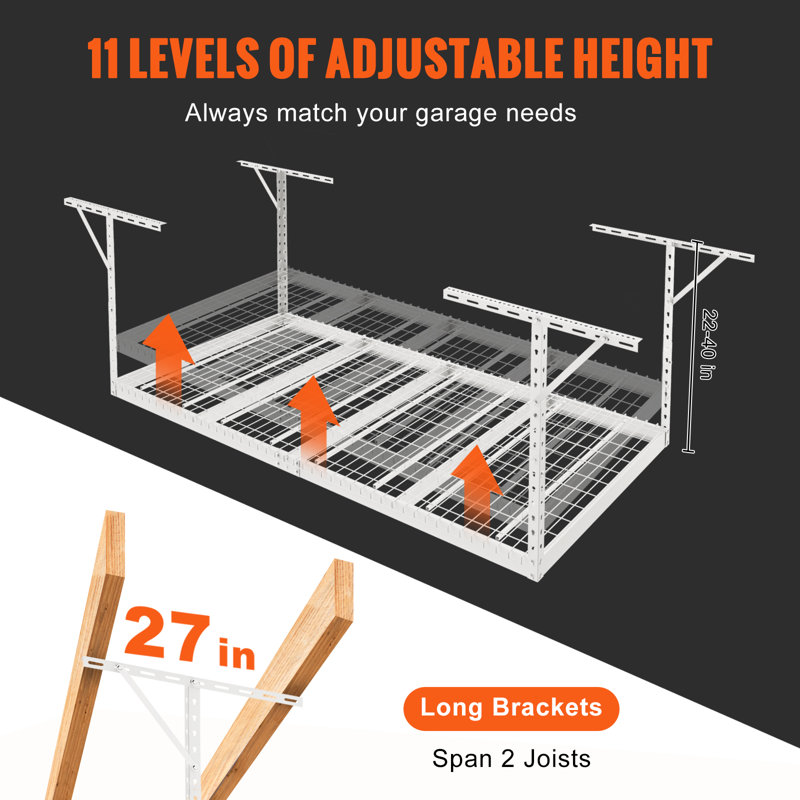 Support à hauteur réglable en métal Naidaly, Blanc, H 40 po x l 96 po x P 48 po