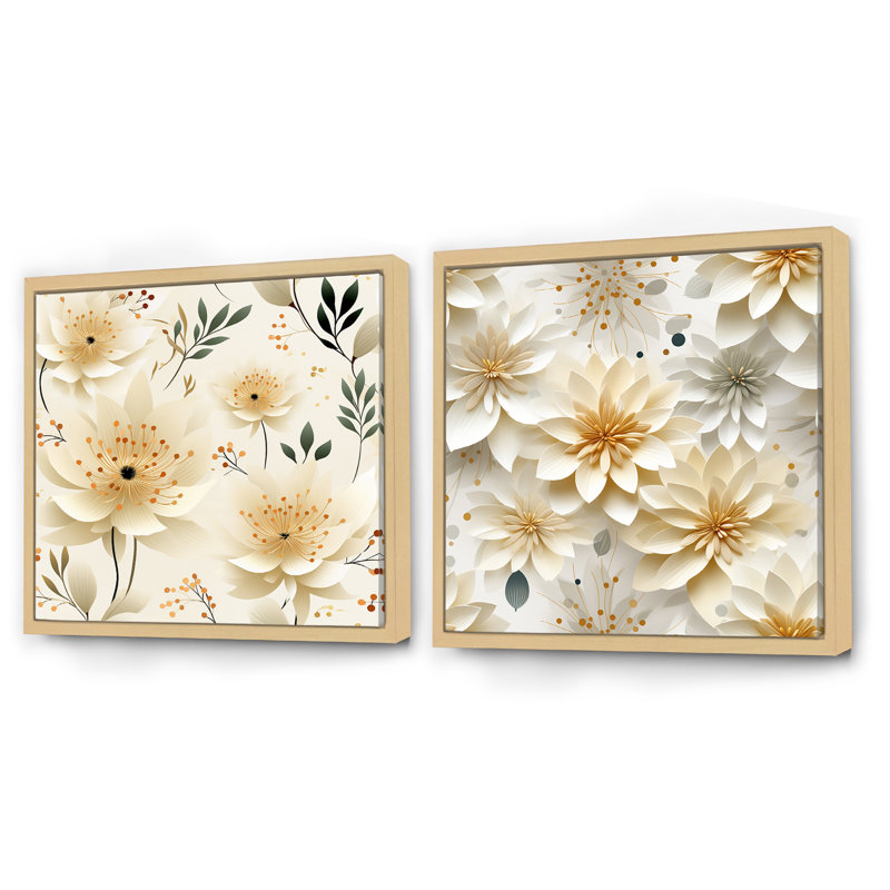 Carnation Mandalas Fleurs Boho Motif IV - Ensemble floral carré de collage de 2, Cadre flottant brun, H 16 po x l 33 po