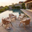 Ensemble de 4 chaises de salle à manger de patio résistantes aux intempéries, en rotin métallique et teck, style moderne pour l'extérieur