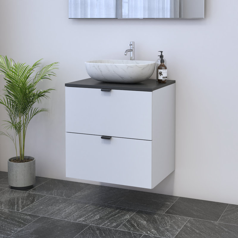 Meuble-lavabo simple 23,6 po avec plateau Kareema, Noir, Blanc