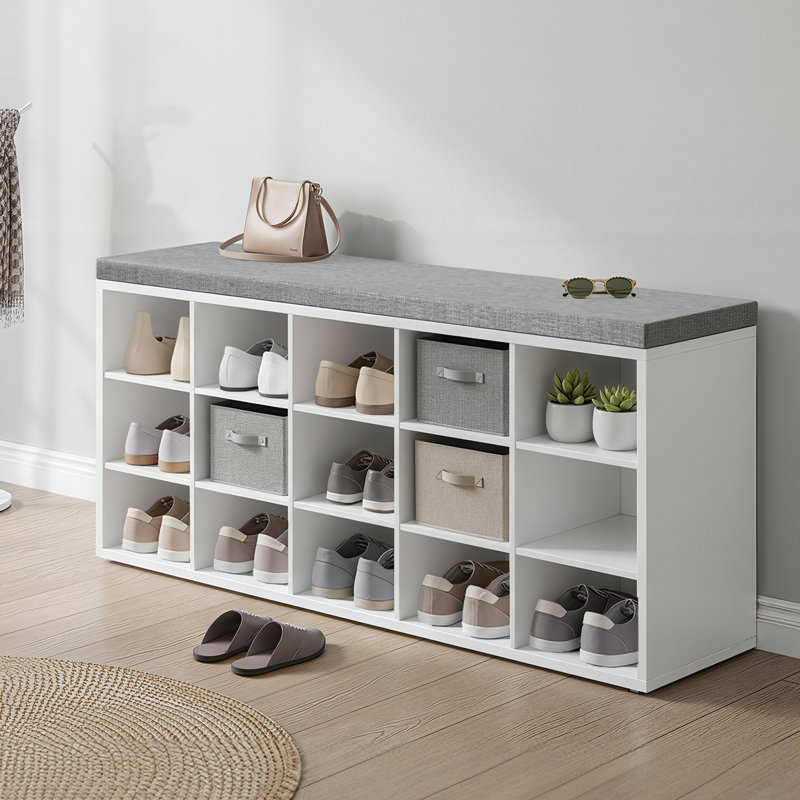 Banc de rangement pour chaussures 15 paires Jurina, Blanc / gris