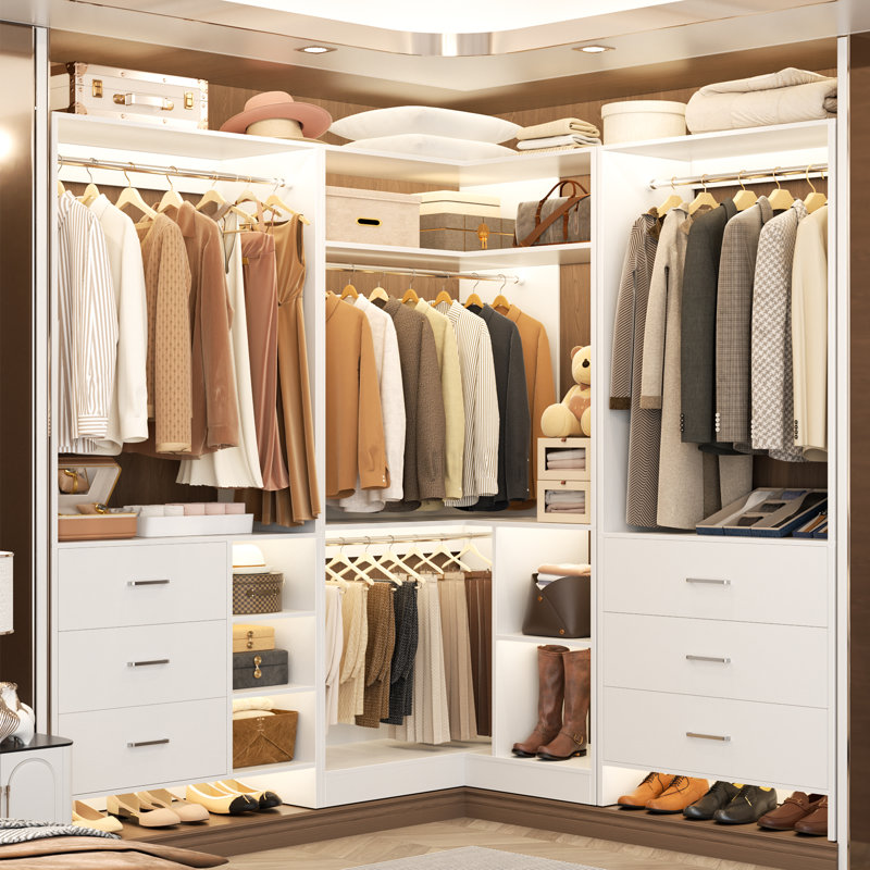  Betton 86.8" W Closet System with 6 Drawers and 4 Hanging Rods, White