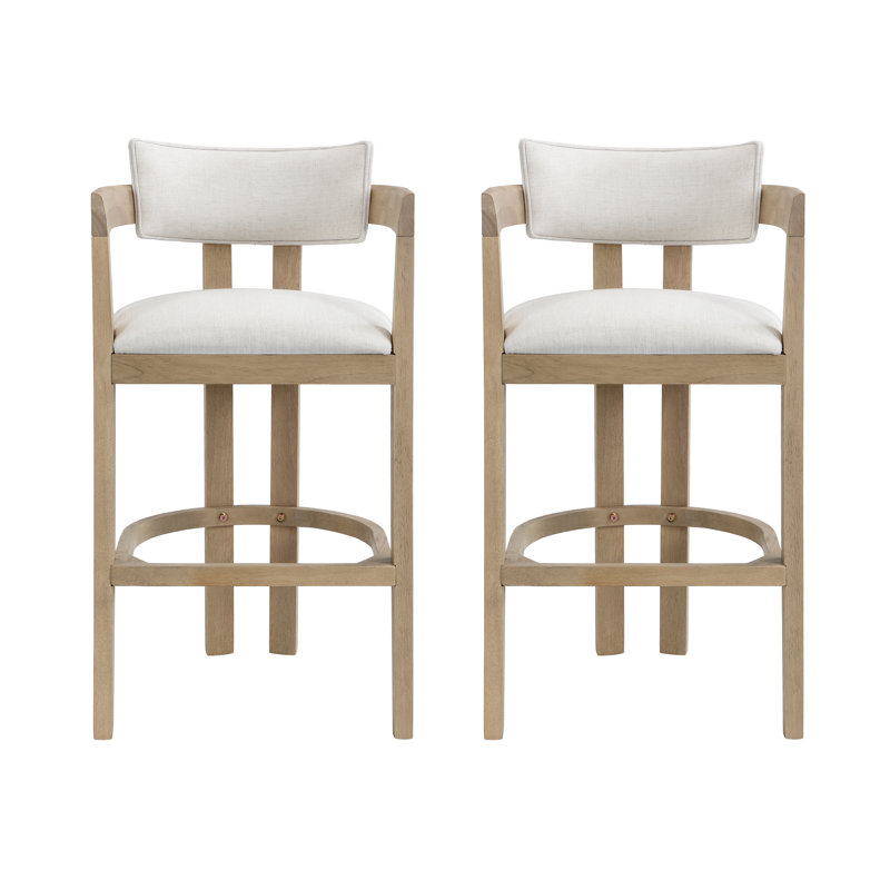 Laurentides 30" Seat Height Upholstered Bar Stools With Rubberwood Frame, Natural