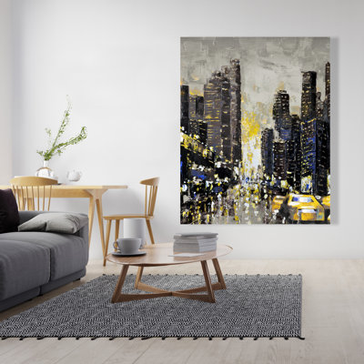 Abstract City Canvas - Yellow Taxis Art for Home Decor