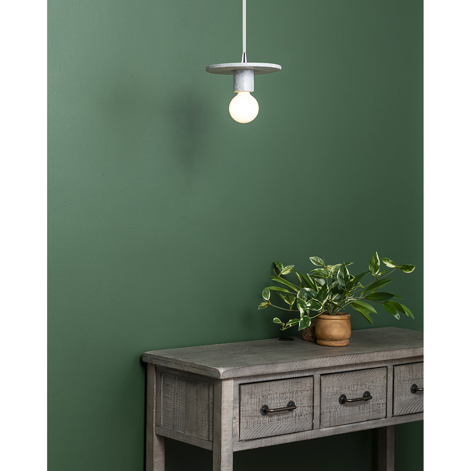 Leni Single Light Ceramic Dimmable Pendant, Concrete, Polished Chrome