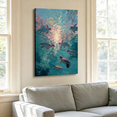  Wallume Store Ocean Turtle Canvas Wall Art, Underwater Sea Life Painting Coastal Home Decor