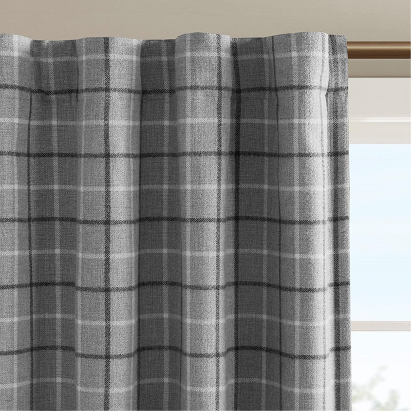 Paire de rideaux écossais avec passe-tringle et passants avec doublure en molleton gris 50 po x 95 po, Gris