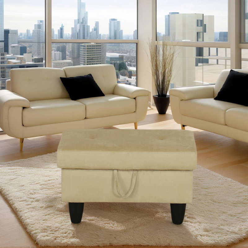 Rehmaan Upholstered Storage Bench, Beige 100% Cotton