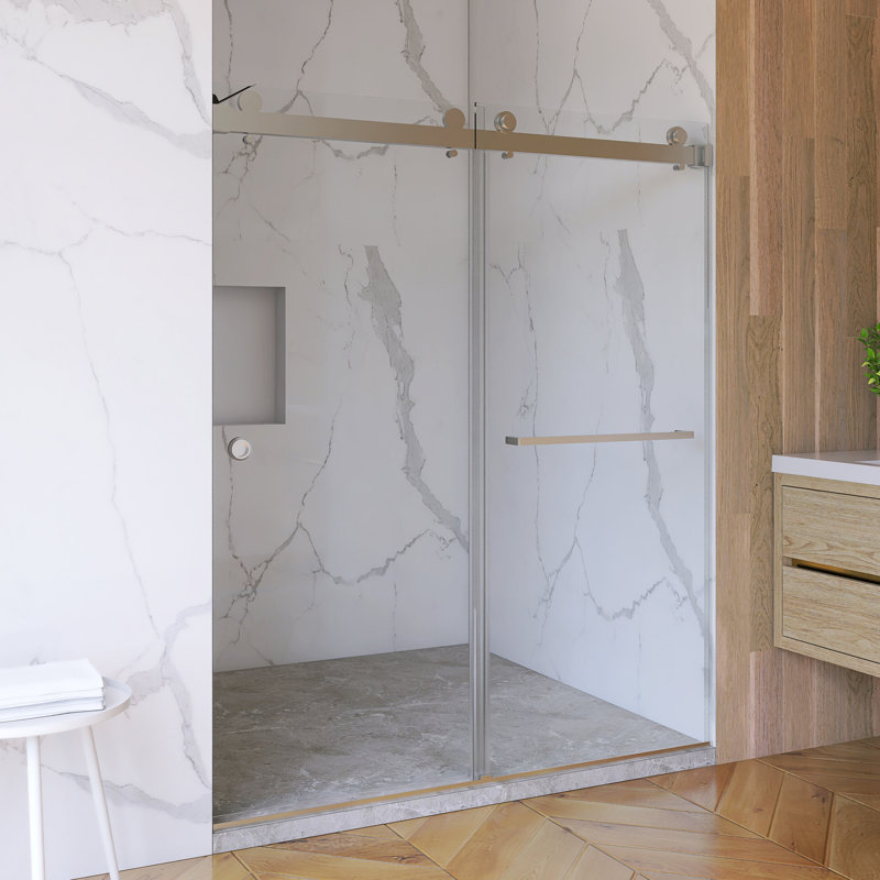 55-59" Double Sliding Frameless Shower Door, Brushed Nickel