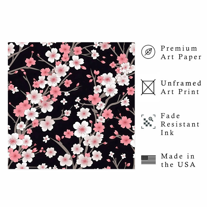 Floral, fleurs de cerisier sakura, impression d'art asiatique sans cadre