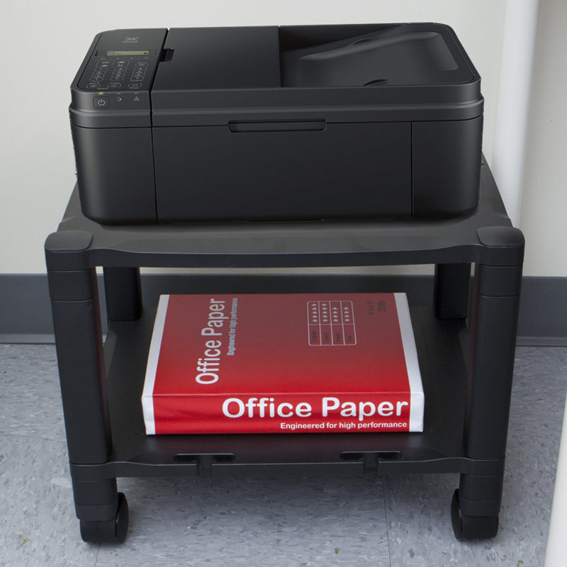Black Adjustable Height Mobile Printer Cart with 3 Shelves