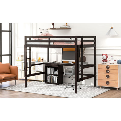 Lit mezzanine avec bureau, aucun sommier nécessaire, offre un espace de couchage confortable en bois - stable et élégant