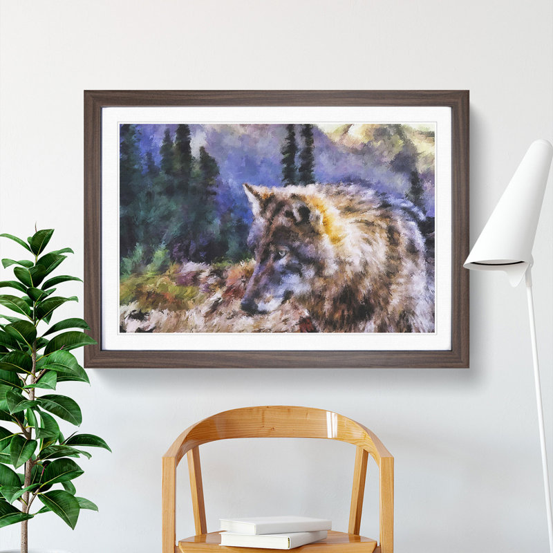 Abstract Wolf Vol.4 - Picture Frame Graphic Art, 27cm H x 36cm W x 2cm D, Walnut Framed