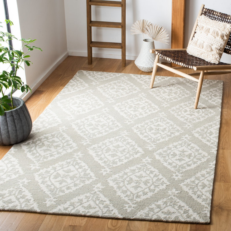 Salerna Micro-Loop Hand Tufted Wool Damask Rug, Rectangle 5' x 8'