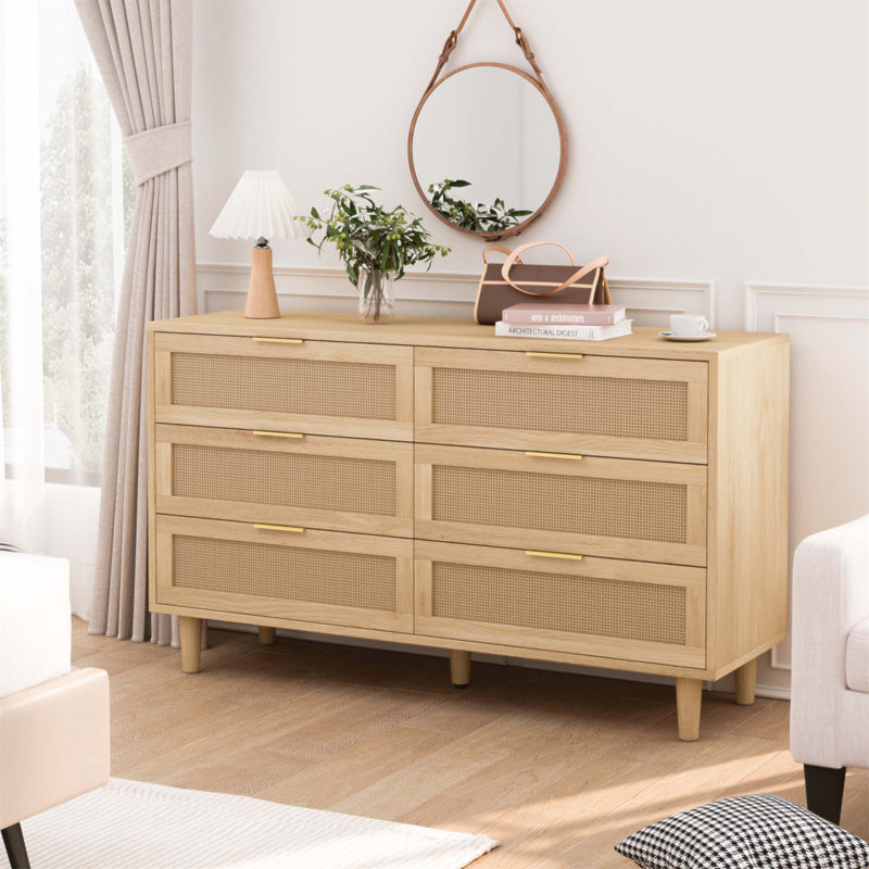 Commode 6 tiroirs Acceent, Naturel, H 29,53 po x l 59,06 po x P 15,75 po
