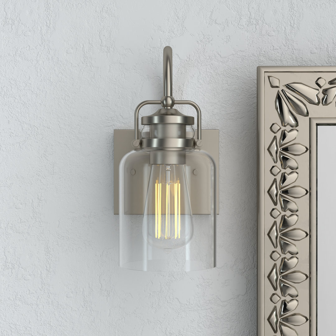 Loucks 1 - Light Farmhouse Dimmable Wall Sconce with Clear Striped Glass Shade Three Posts™ 