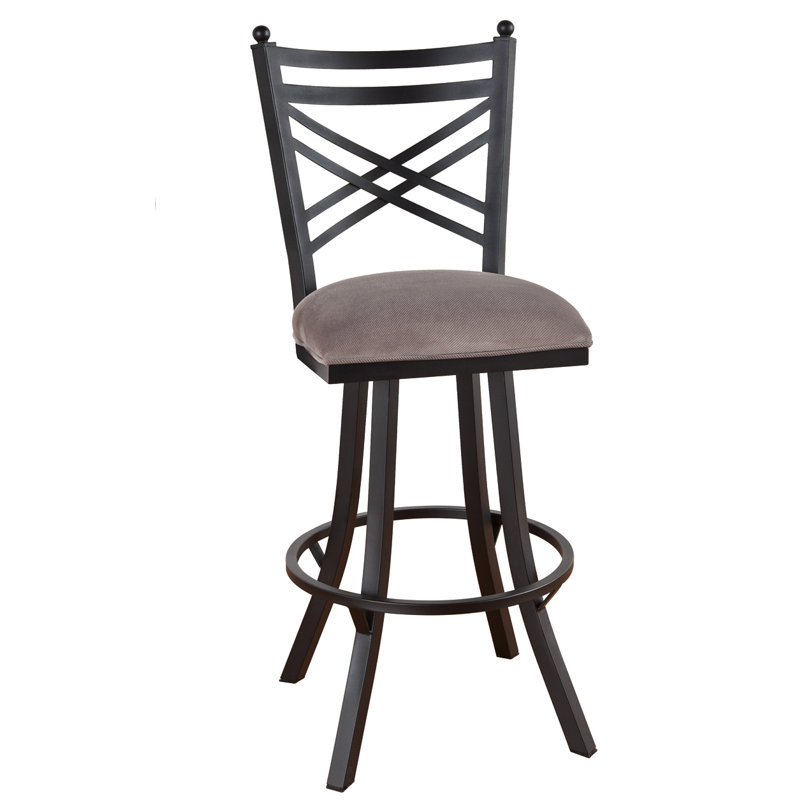 Swivel Upholstered Counter Stool with Metal Frame, Bar Stool (30" Seat Height), Matte Black, Ford Brown