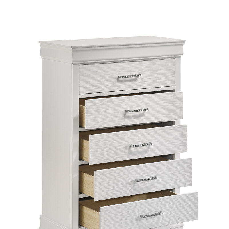 Commode moderne 5 tiroirs en bois, Blanc