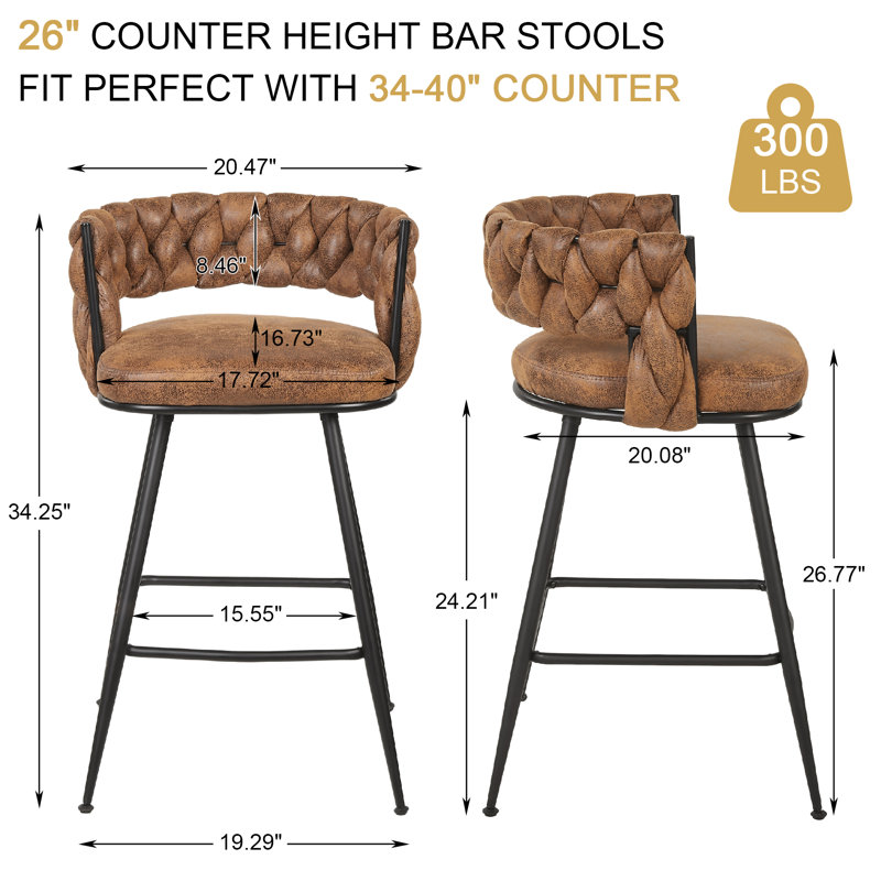 Bar Stools Set Of 6 Counter Height Velvet Upholstered Morden Barstools With High Backs 6 Metal Legs Chair For Kitchen Island Dining Room Bar, Brown