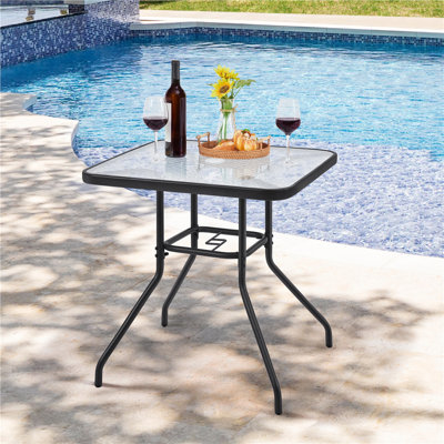 Square Glass Iron Outdoor with Umbrella Hole Bistro Table - 70.5 cm W 70.5 cm D