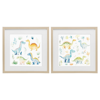 «Playful Dinosaur Wonders», ensemble de 2 reproductions encadrées sous verre, design par Lazar Studio
