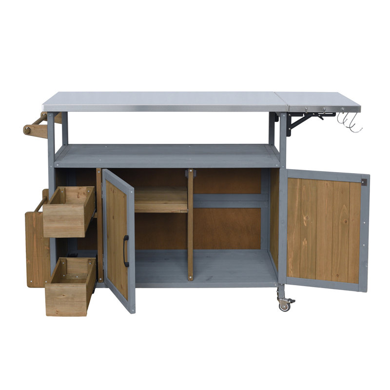 Chariot de cuisine pour l'extérieur 54,33 po, Blue Gray/Walnut Brown