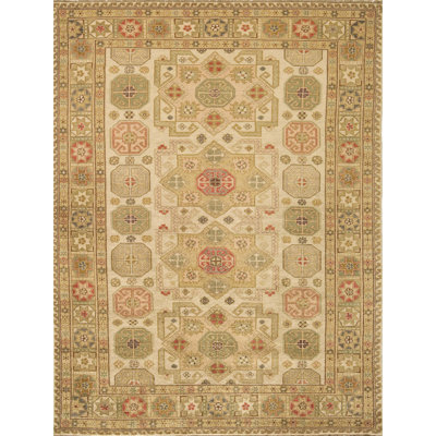 Tapis oriental rectangulaire en laine noué à la main beige / brun / rouge