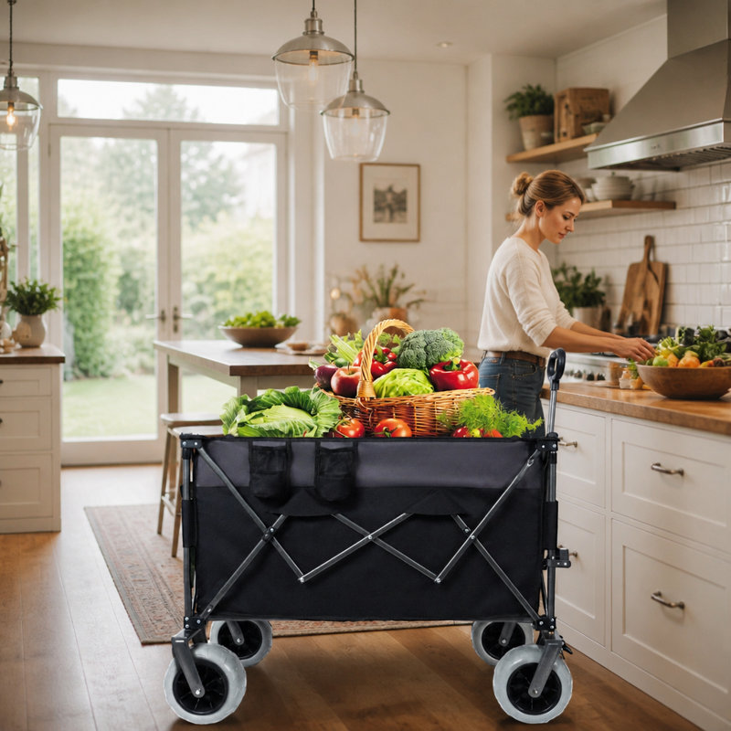 Roulettes tout-terrain de 9 po x 4 po, chariot pliant robuste de 300 L XL avec capacité de 480 lb, idéal pour le sable et les terrains accidentés, noir / gris