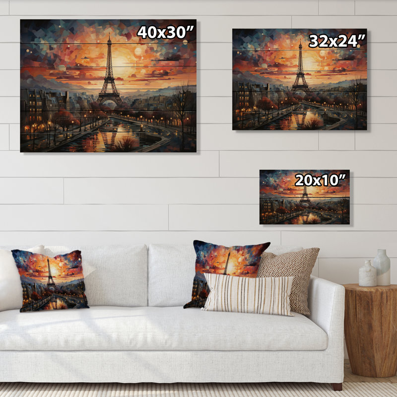 Paris, ville des lumières IV sur bois, H 24 po x l 32 po x P 0,78 po