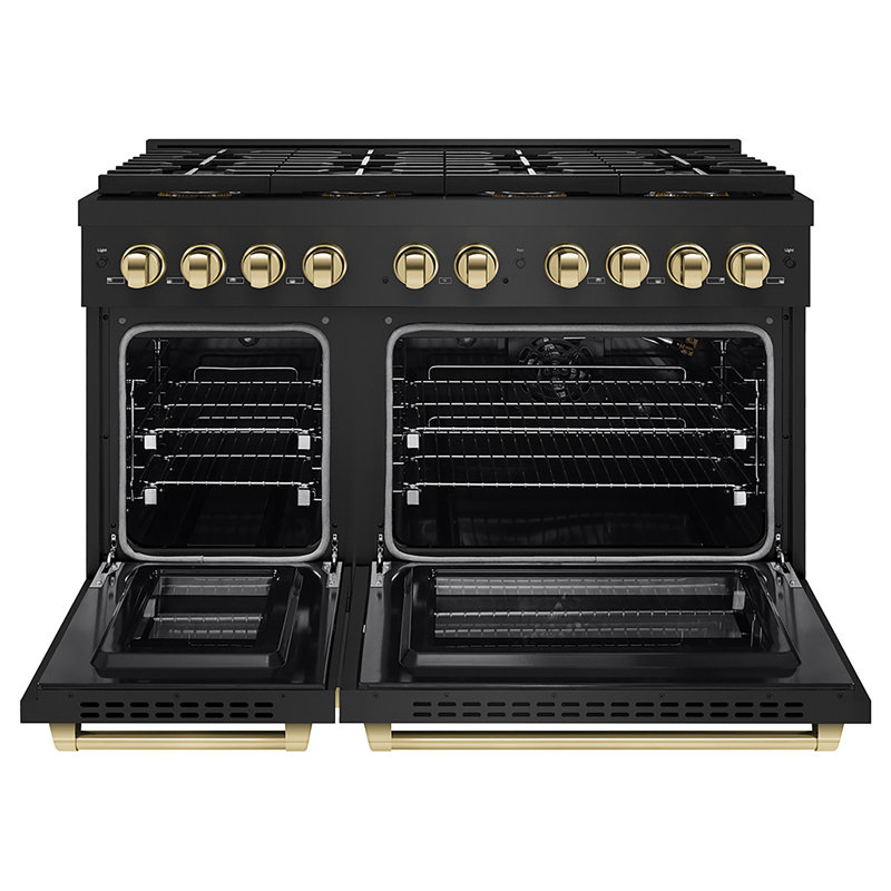 ZLINE Autograph 48 in. Black Stainless Paramount Dual Fuel Range w/ DuoPro Cooktop & Gold Accents, Polished Gold	