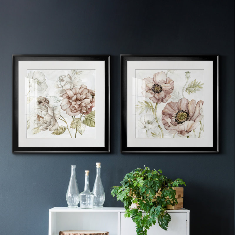 «Washed Botanical III», ensemble de 2 reproductions d'art encadrées, Blanc, H 22,5 po x l 45 po x P 1,5 po