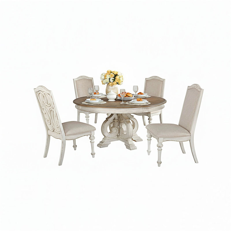 Ensemble de table de salle à manger 9 pièces avec rallonges et 6 chaises d'appoint 2 chaises avec accoudoirs en tissu ivoire de ton naturel