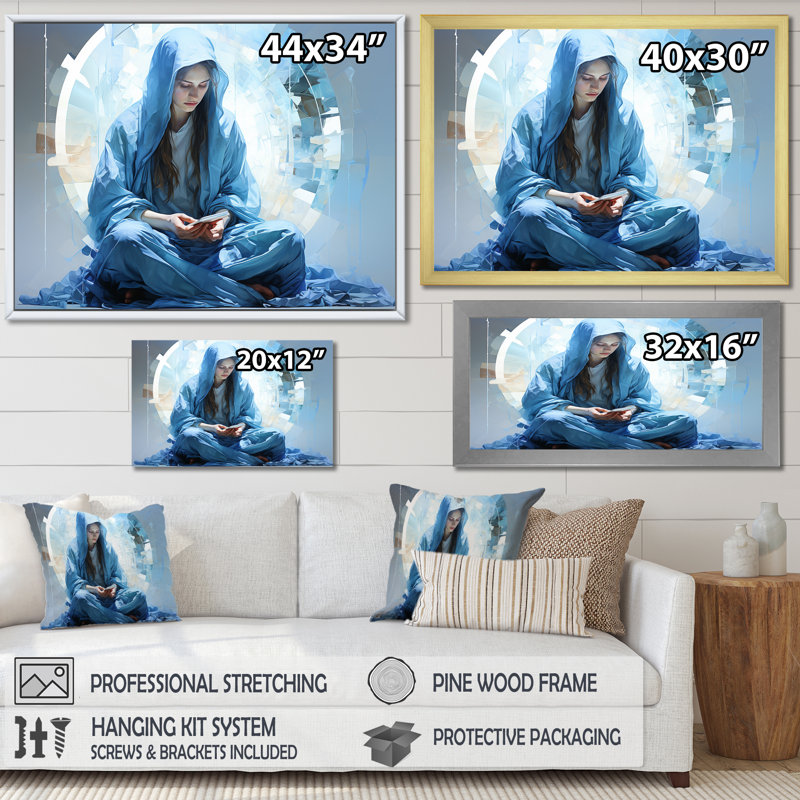 «Apostolique azur Christianity Art I» sur toile, Cadre flottant blanc, H 12 po x l 20 po x P 1 po