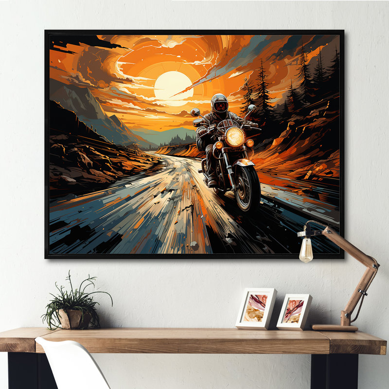 «Expressionist Moto Ride II», reproduction d'art sur toile encadrée, H 12 po x l 20 po x P 1 po, Cadre flottant noir