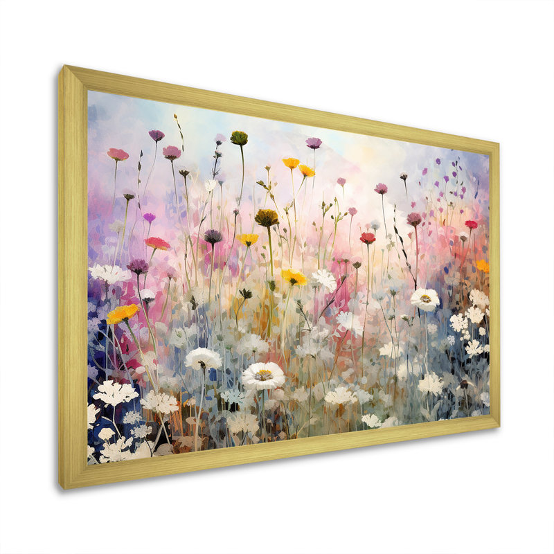 Fleurs sauvages Wander meadows - Fleurs sauvages, impressions sur toile, Cadre doré simple, H 30 po x l 40 po x P 1,5 po