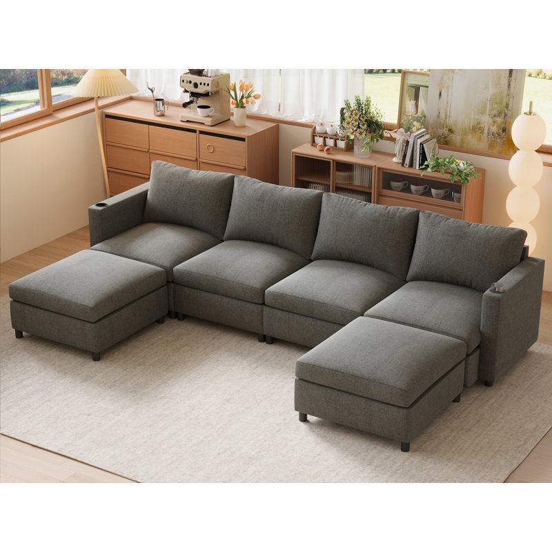 123" Wide U-Shaped Modular Sectional Sofa with Storage, Gray