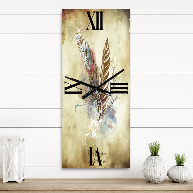 Fleurs beige rétro - horloge murale rétro, Grand