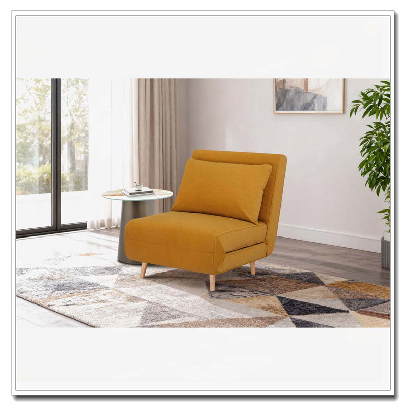 Fauteuil d'appoint rembourré convertible, Jaune moutarde